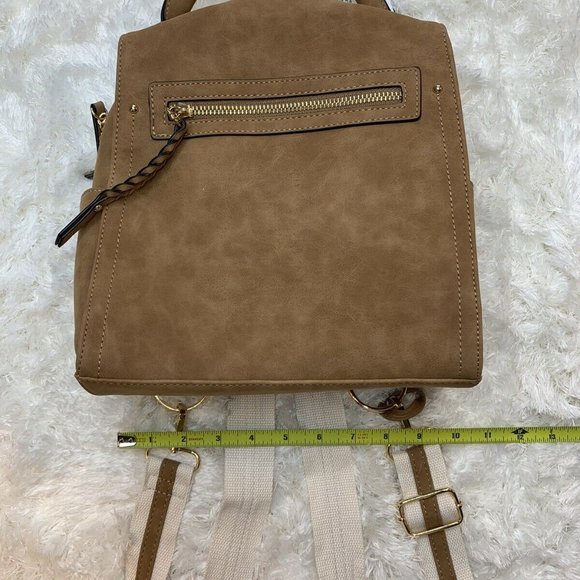 Women's Zip Closure Convertible Backpack Cognac NY - Picture 6 of 12